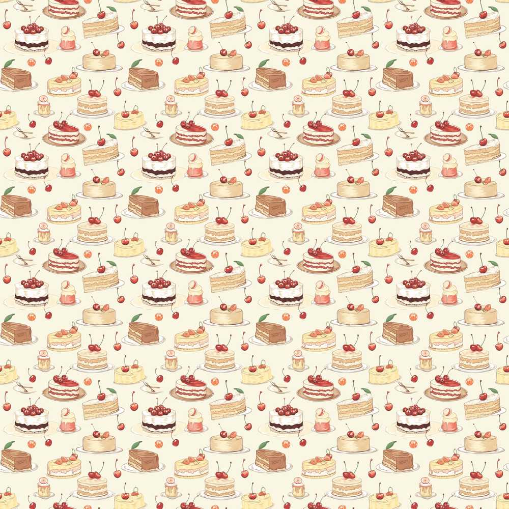 Vintage Cake and Cherry Dessert Illustration Repeat Pattern