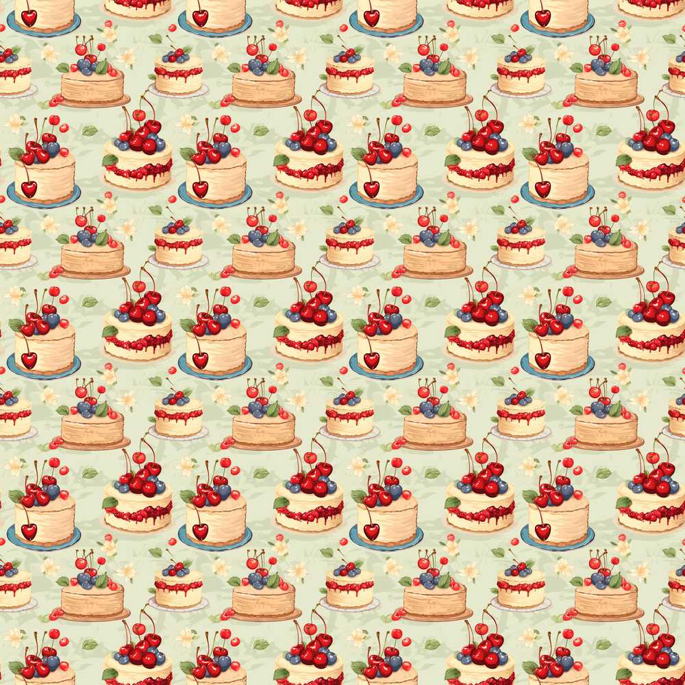 Cherry Topped Celebration Cakes Cute Dessert Illustration Repeat