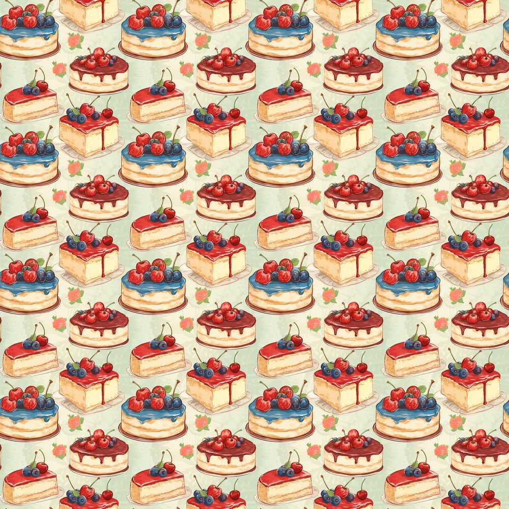 Berry Topped Cheesecake Slice Sweet Dessert Decorative Repeat