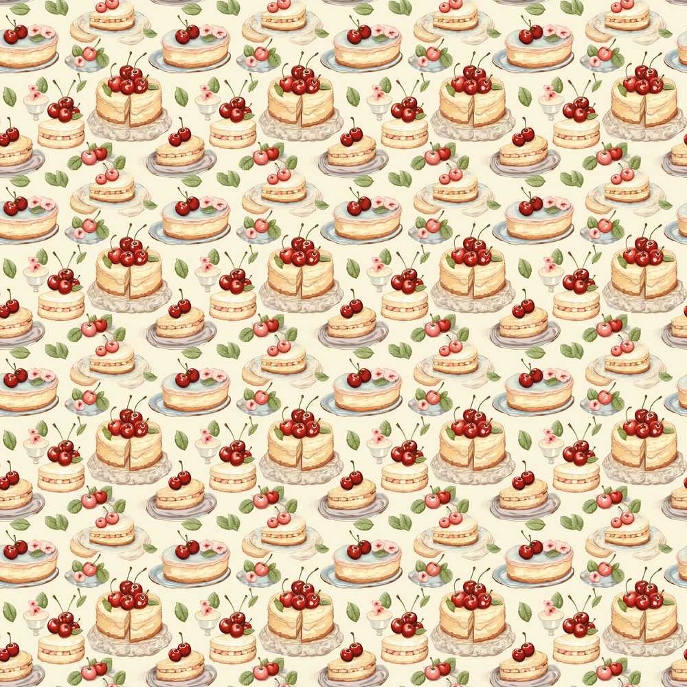 Cherry Cream Layer Cake Elegant Dessert Illustration Repeat