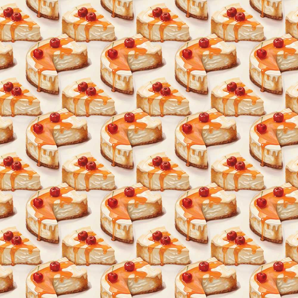 Caramel Drizzle Cheesecake Slice Sweet Dessert Decorative Repeat