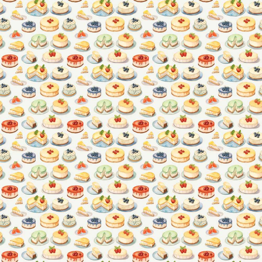 Colorful Mini Cakes and Fruit Dessert Illustration Repeat