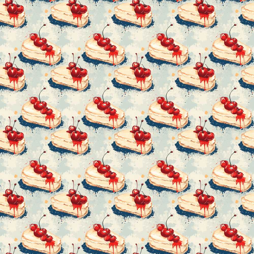 Cherry Drip Cheesecake Slice Vintage Dessert Illustration Repeat