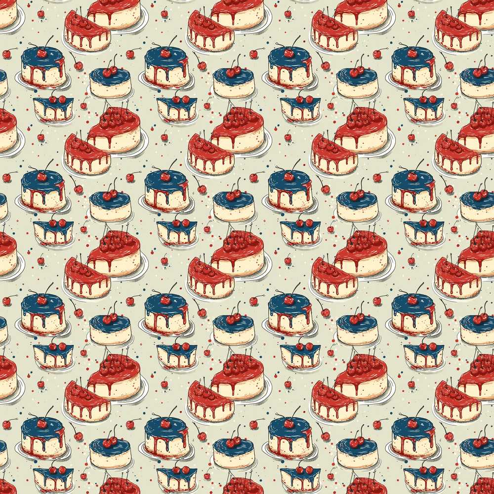 Red and Blue Glazed Cherry Cake Dessert Illustration