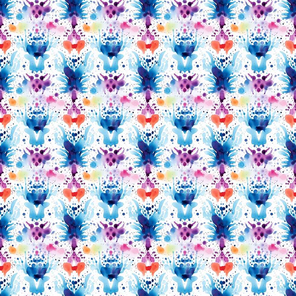 Blue Purple Watercolor Floral Abstract Artistic Wildflower Pattern Botanical
