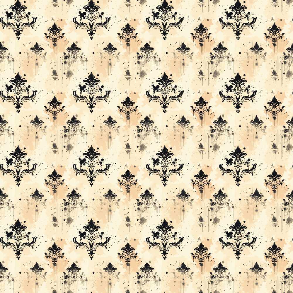 Vintage Damask Grunge Ink Splash Elegant Decorative Repeat