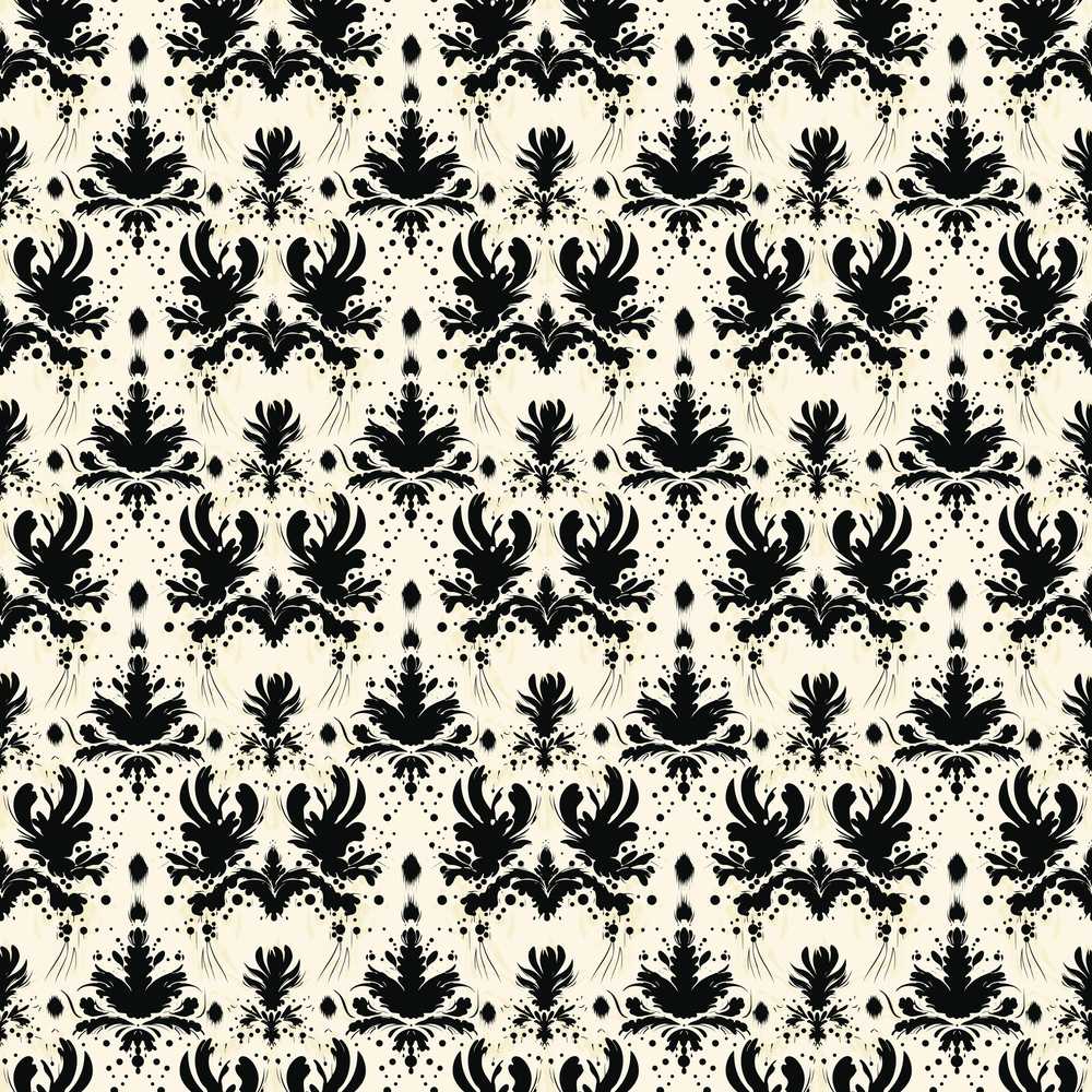 Black Damask Silhouette Ornamental Decorative Repeat Pattern Design