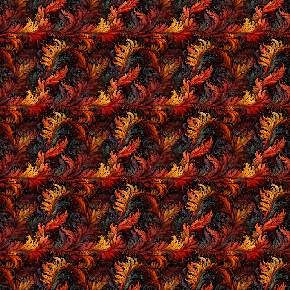 Rich Red Gold Ornamental Leaf Swirl Wildflower Pattern Botanical