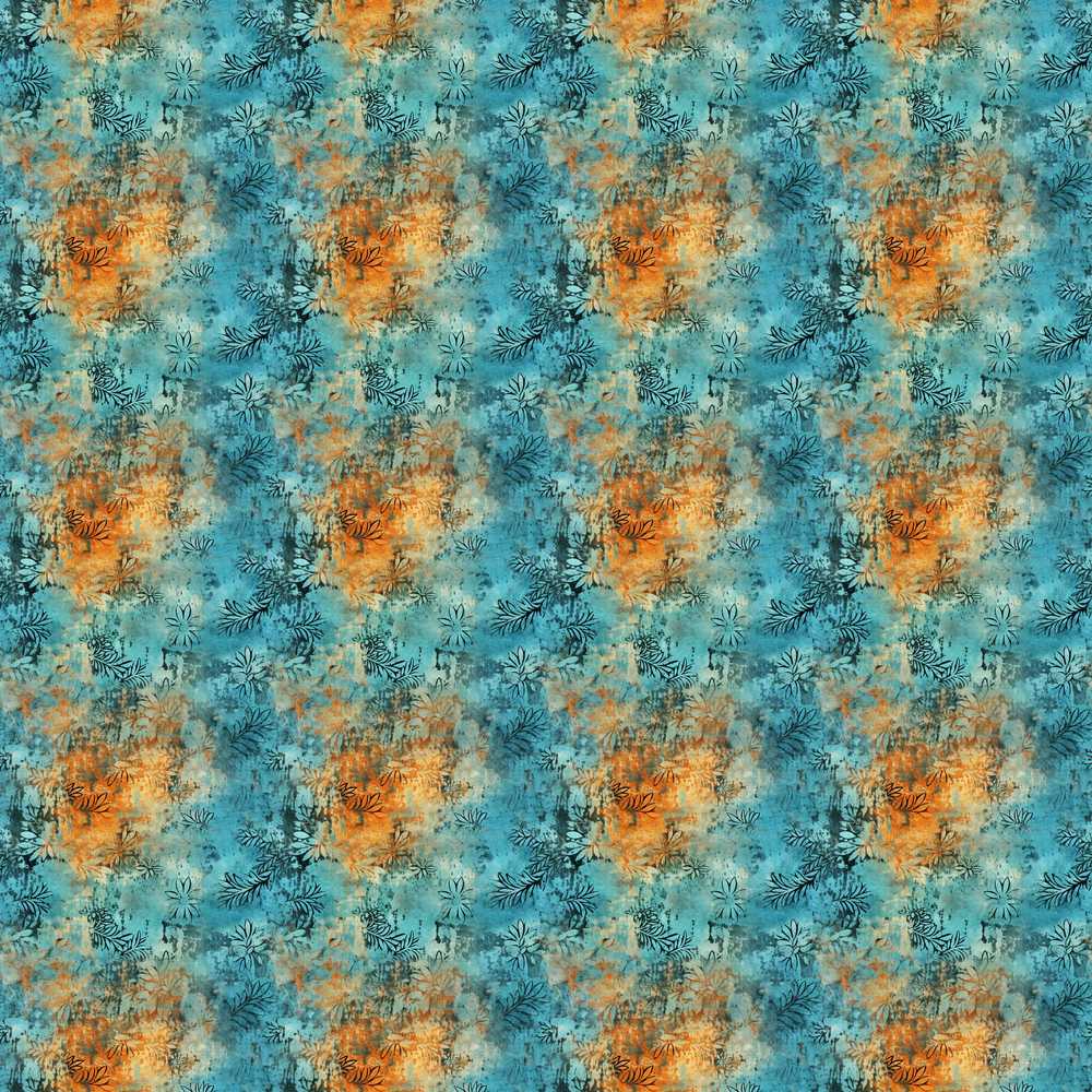Teal Orange Grunge Floral Texture Wildflower Pattern Botanical
