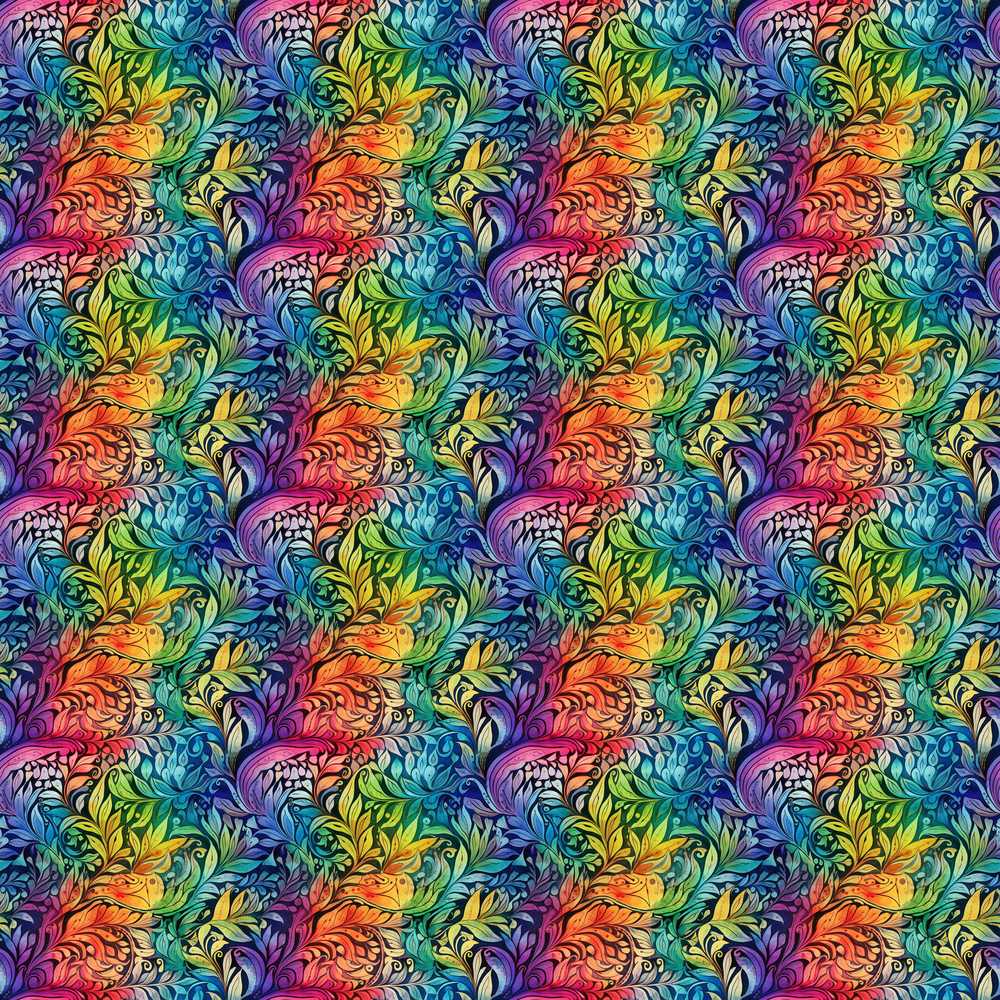 Rainbow Abstract Leaf Swirl Wildflower Pattern Botanical