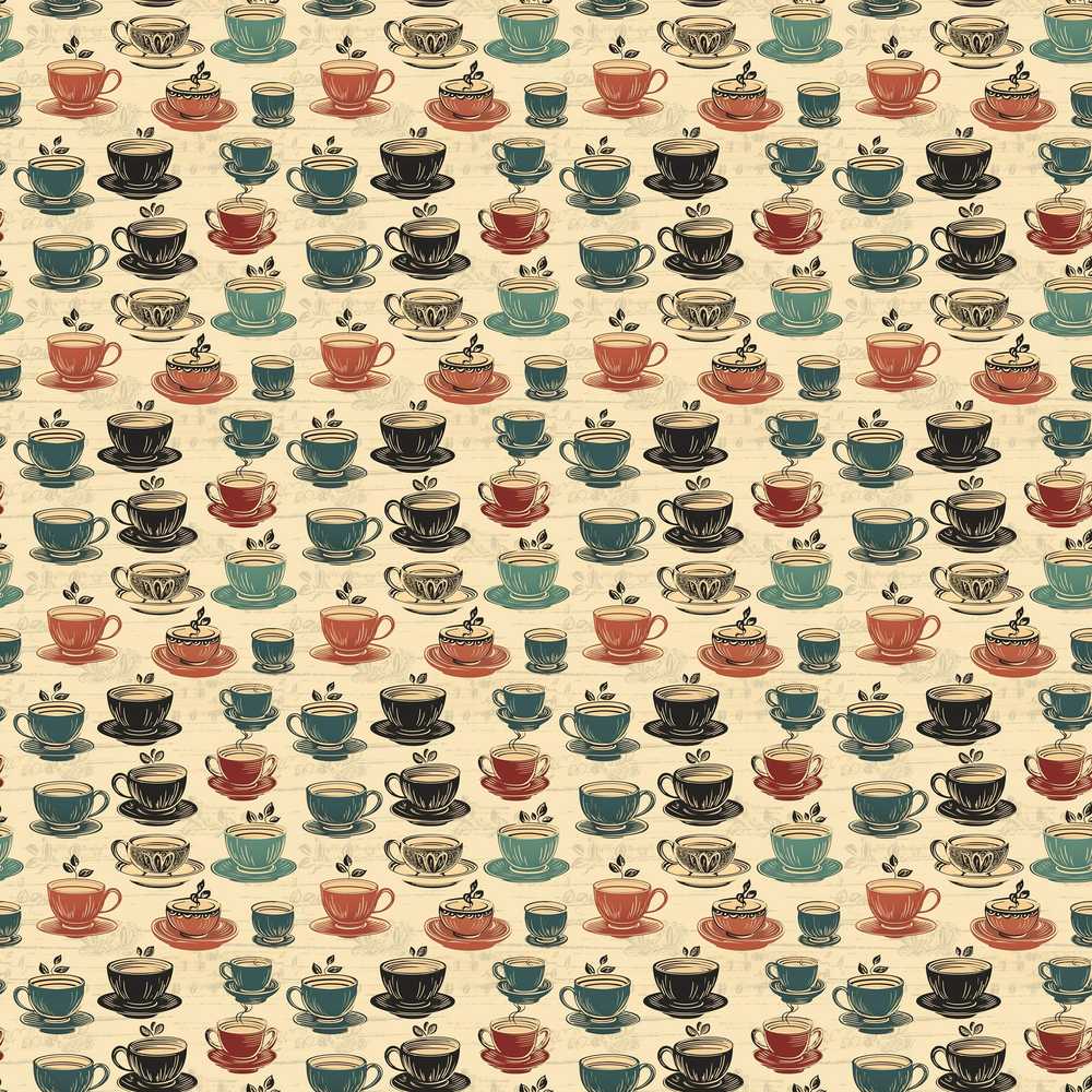 Vintage Coffee Cups Illustration Decorative Repeat Pattern Design
