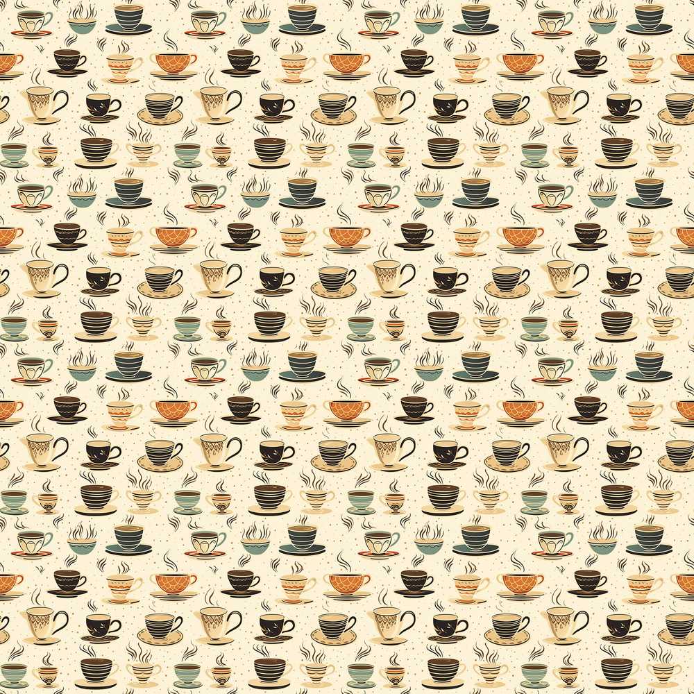 Classic Coffee Cups and Steam Warm Tones Decorative