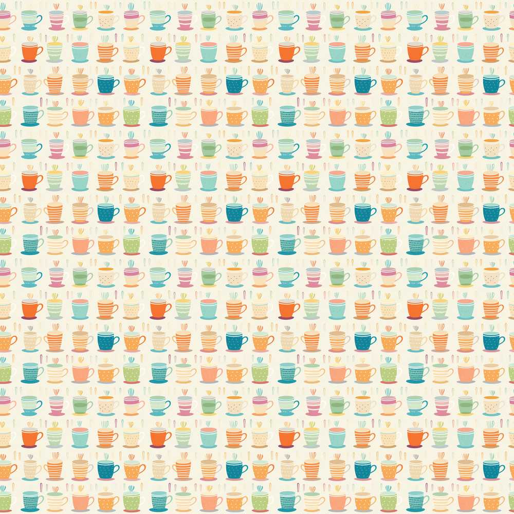 Colorful Coffee Cups Bright Fun Decorative Repeat Pattern
