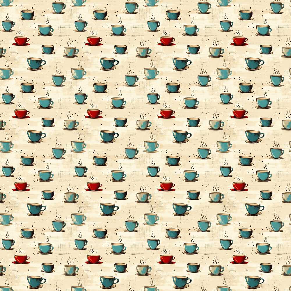 Blue Red Coffee Cups Artistic Texture Art Pattern