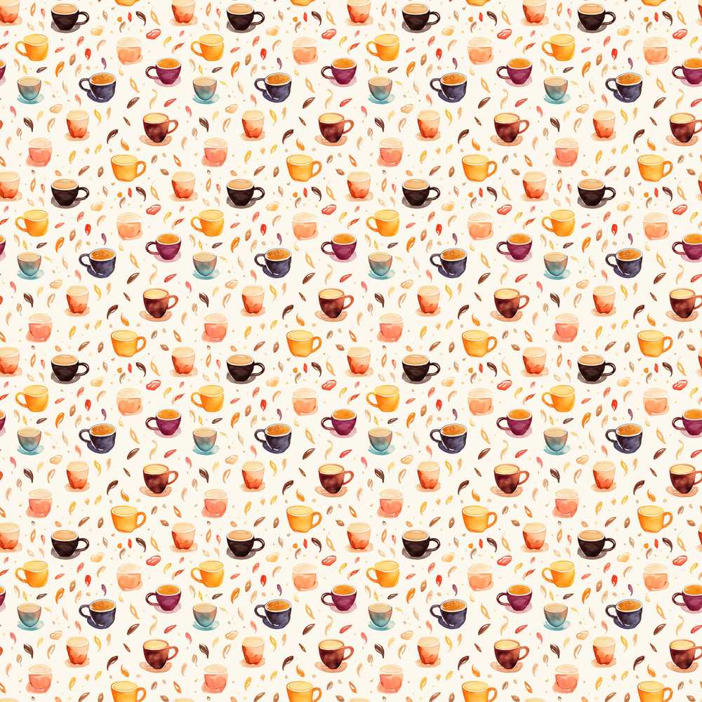 Watercolor Coffee Cups and Beans Soft Autumn Tones