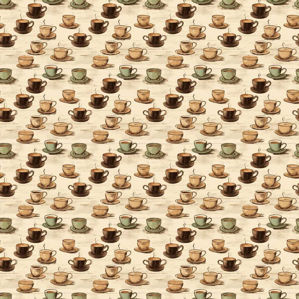 Vintage Coffee Cups on Rustic Wood Background Decorative