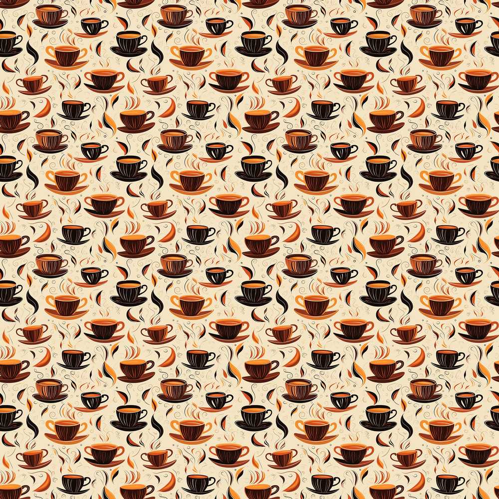 Stylized Coffee Cups with Swirling Steam Decorative Repeat