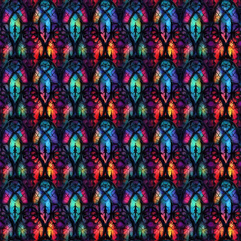 Vibrant Stained Glass Gothic Arch Multicolour Decorative Repeat