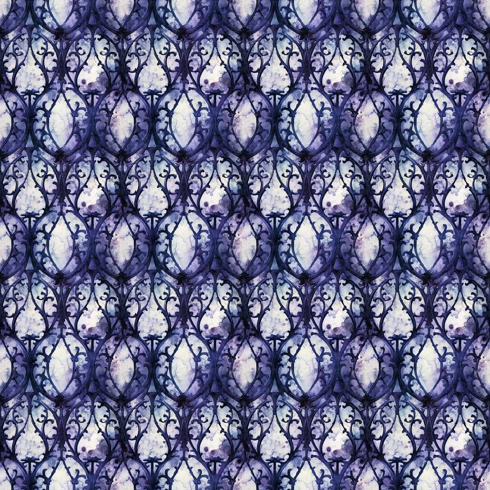 Watercolor Gothic Lattice Indigo Blue Decorative Repeat Pattern