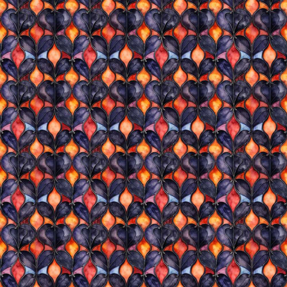 Warm Abstract Floral Tile in Orange and Navy Wildflower