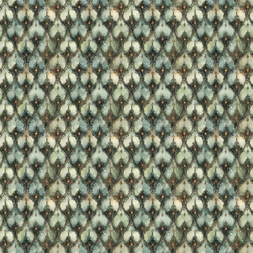 Muted Vintage Ornamental Tile Green and Beige Decorative