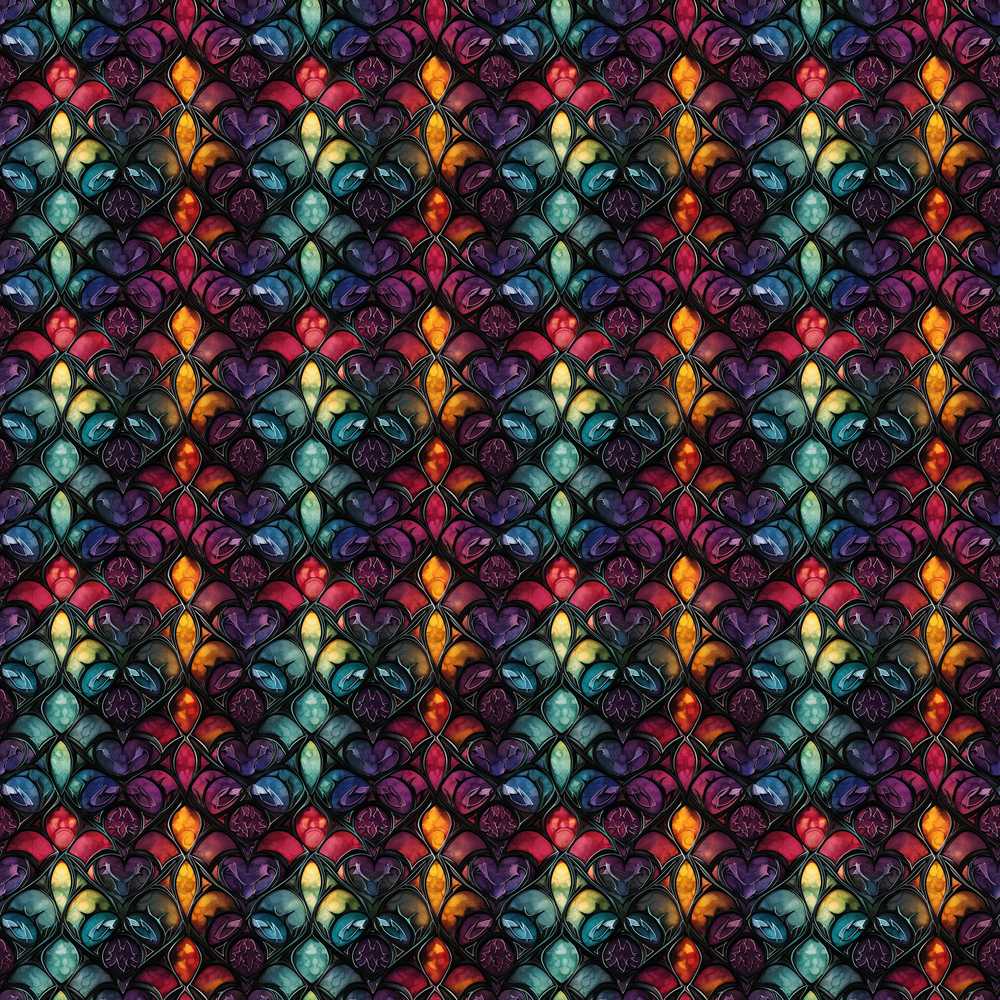 Rich Jewel Tone Abstract Floral Tile Wildflower Pattern Botanical