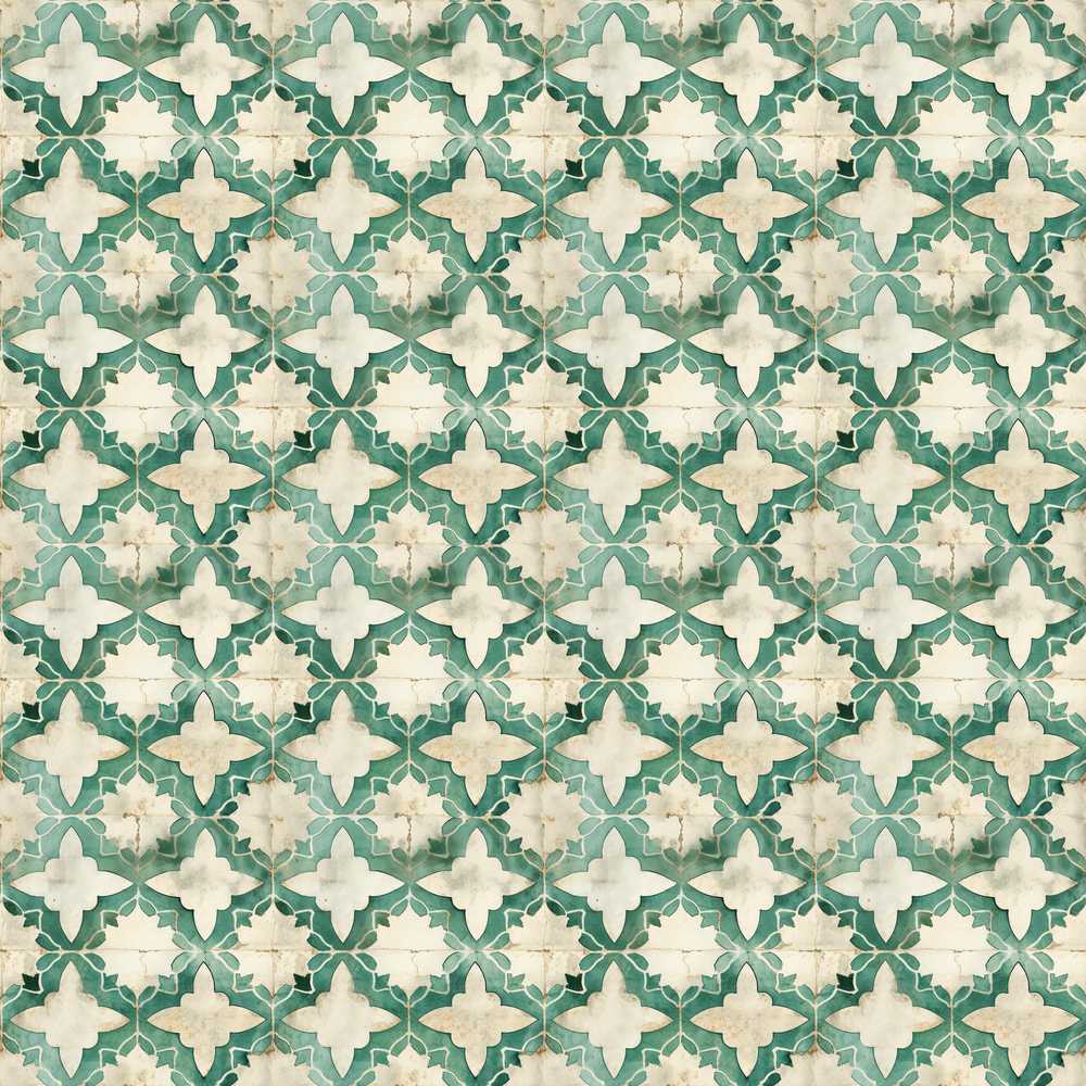 Vintage Distressed Moroccan Tile Green and Cream Decorative