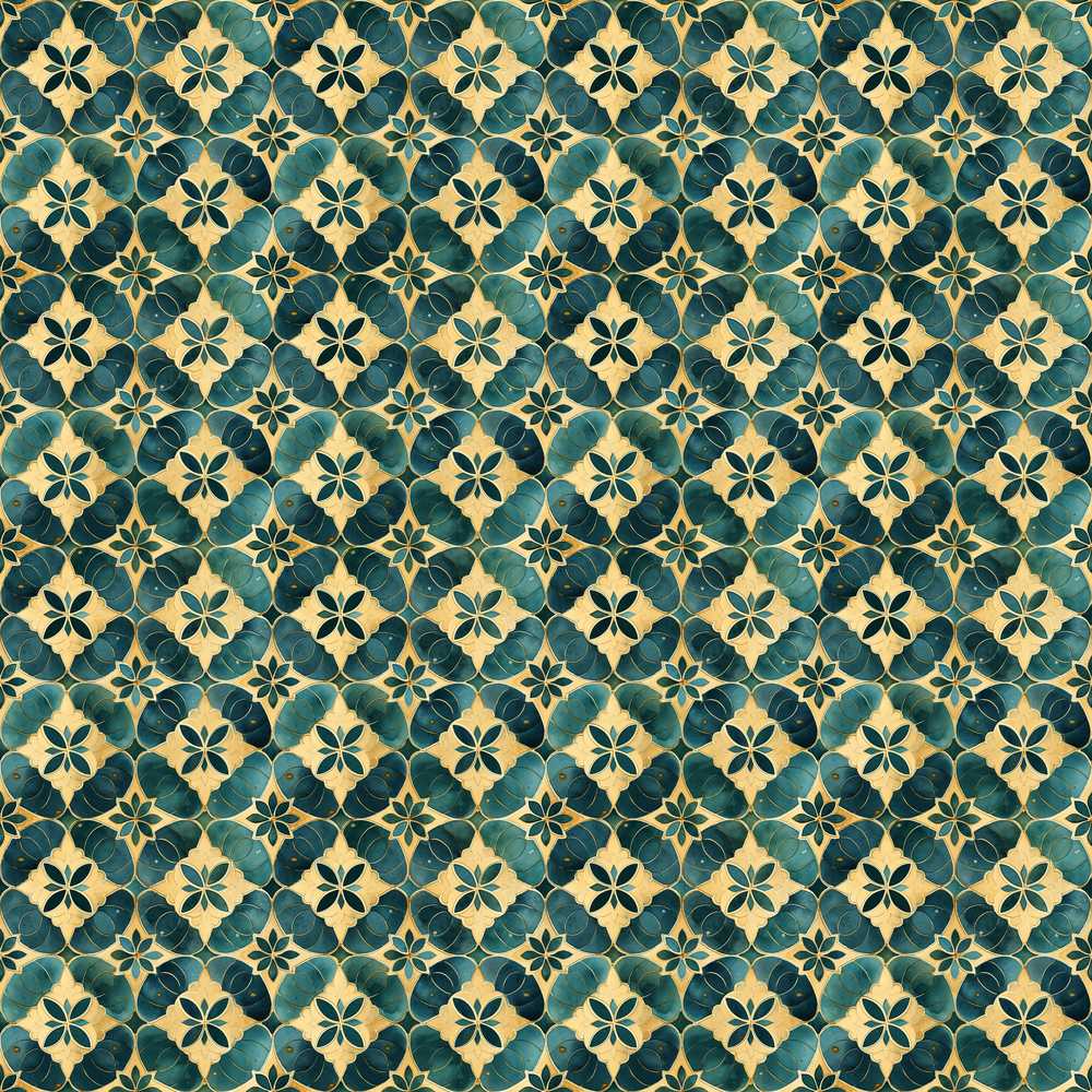 Luxury Art Deco Tile Gold and Teal Geometric