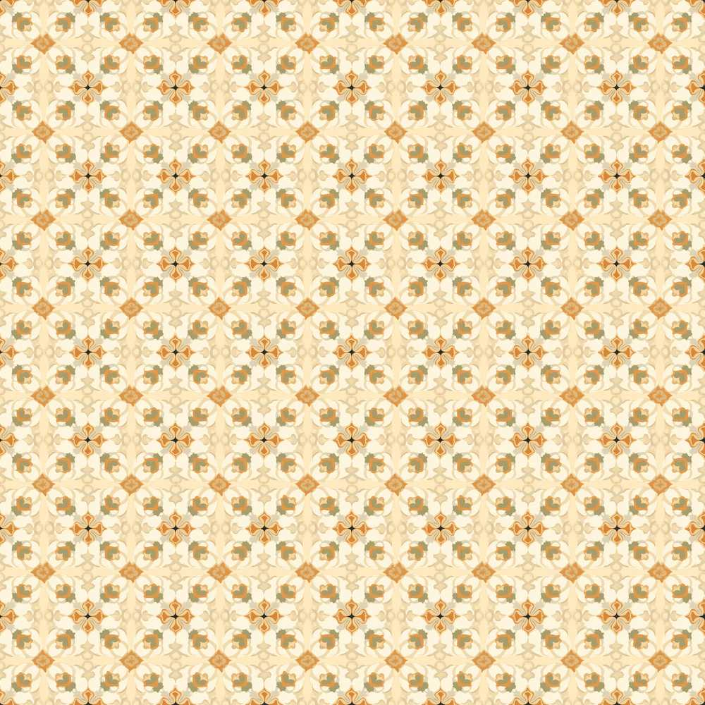 Warm Beige Orange Vintage Tile Floral Wildflower Pattern Botanical