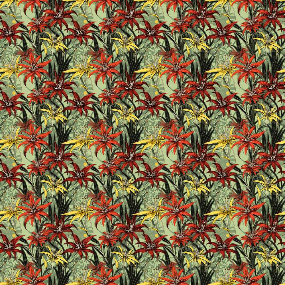 Tropical Red Yellow Exotic Flowers Jungle Wildflower Pattern Botanical