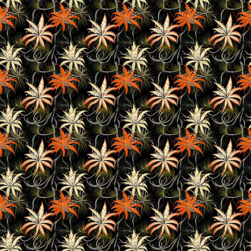 Elegant Orange Lily Flowers on Dark Background Wildflower Pattern