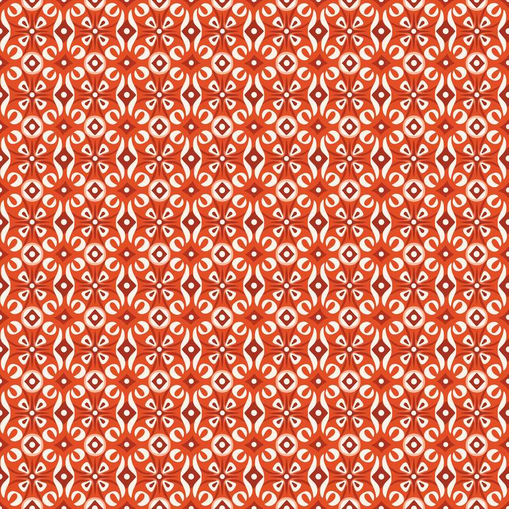 Orange Geometric Floral Tile Wildflower Pattern Botanical