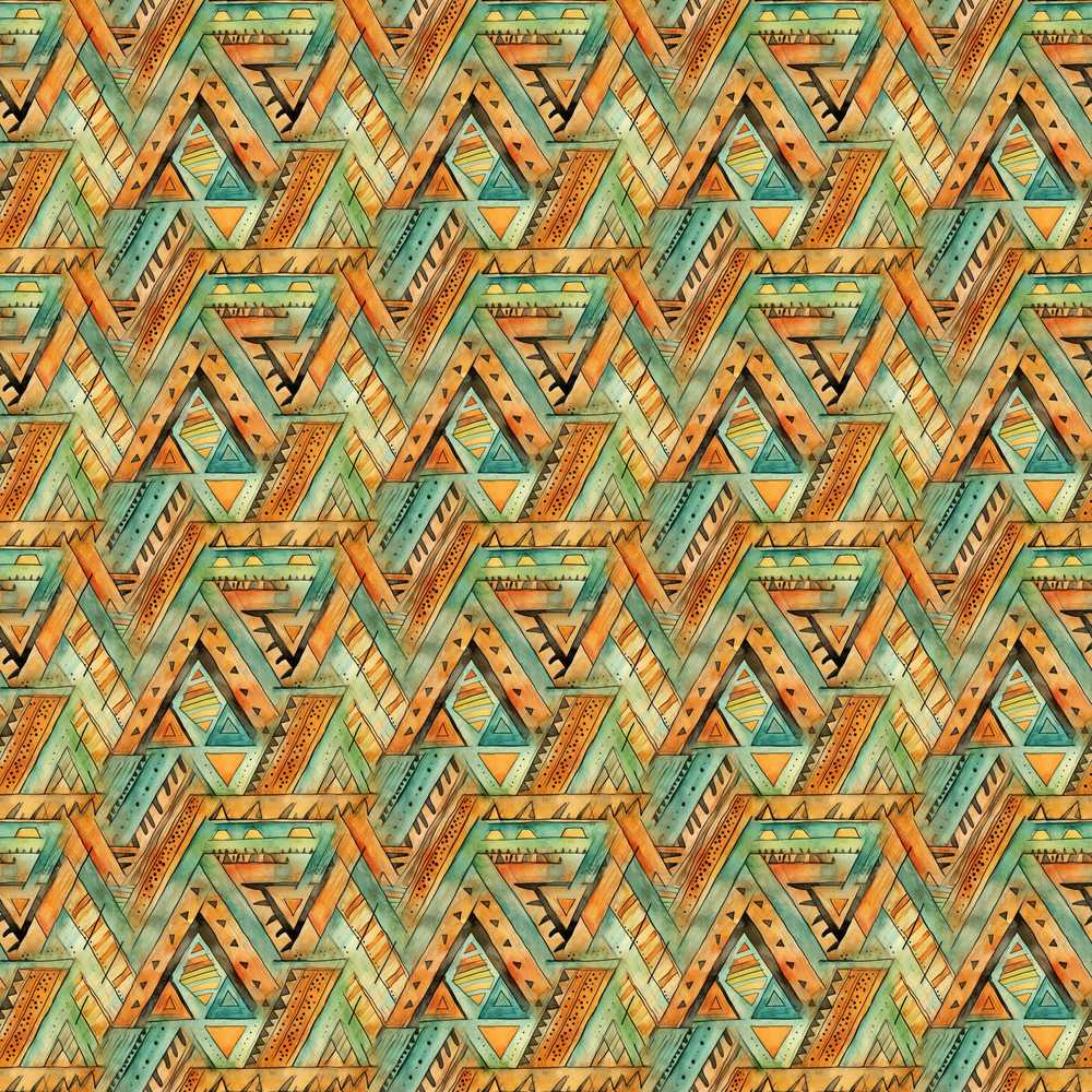 Boho Tribal Geometric Watercolor Shapes Repeat Pattern Decorative