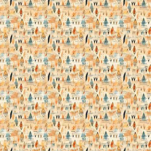 Abstract Tribal Symbols Soft Blue Orange Watercolor Art