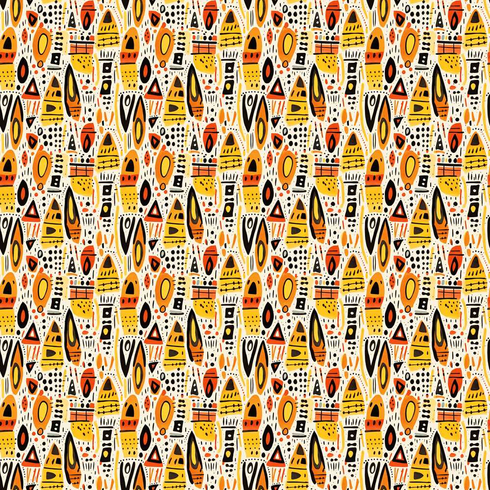 Bold Abstract Shapes Orange Yellow Mid Century Art