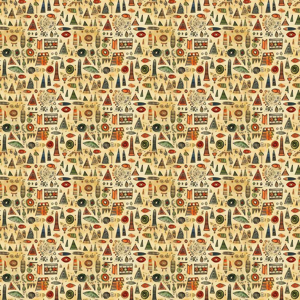Earthy Tribal Symbols Hand Drawn Ethnic Decorative Repeat