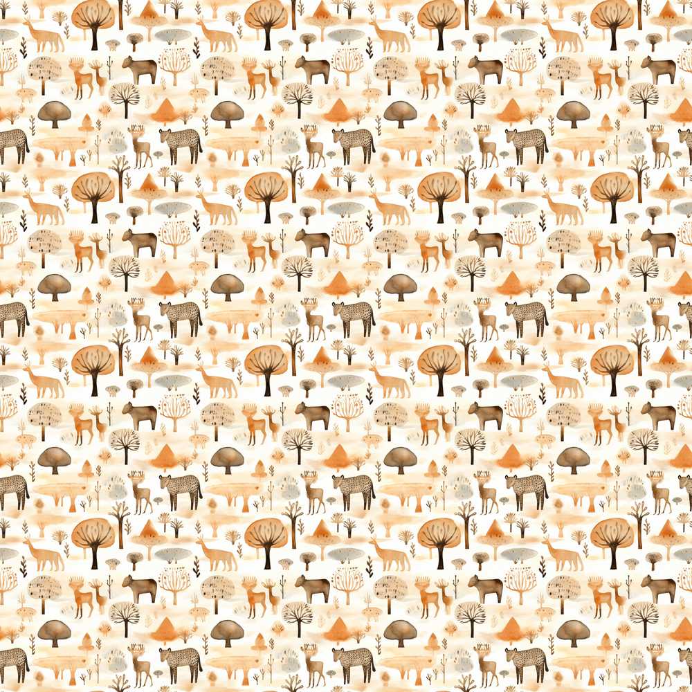Neutral Woodland Forest Animals Trees Minimal Illustration Repeat