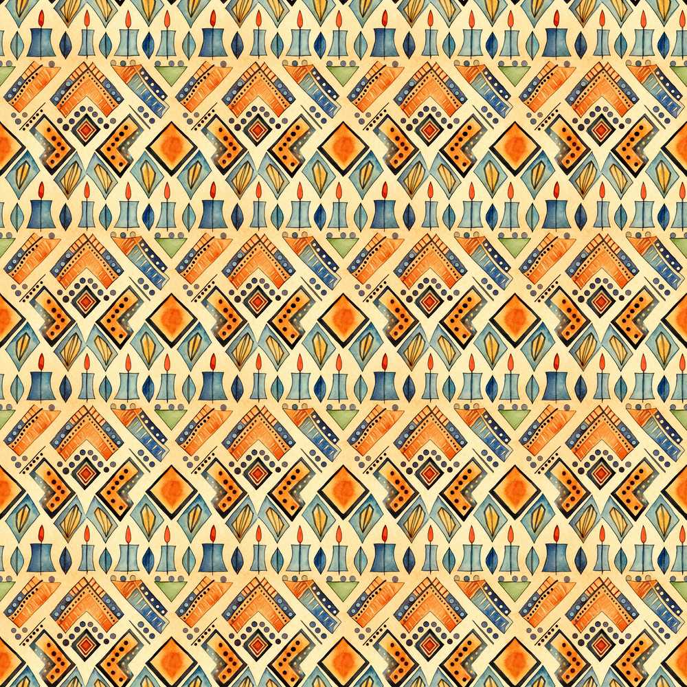 Geometric Tribal Candle Motif Ethnic Repeat Pattern Decorative