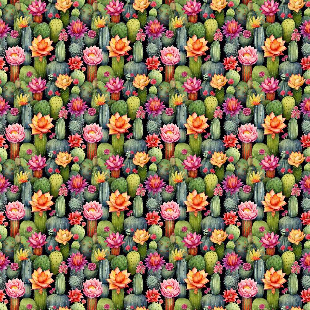 Vibrant Blooming Cactus Desert Garden Dark Background Decorative