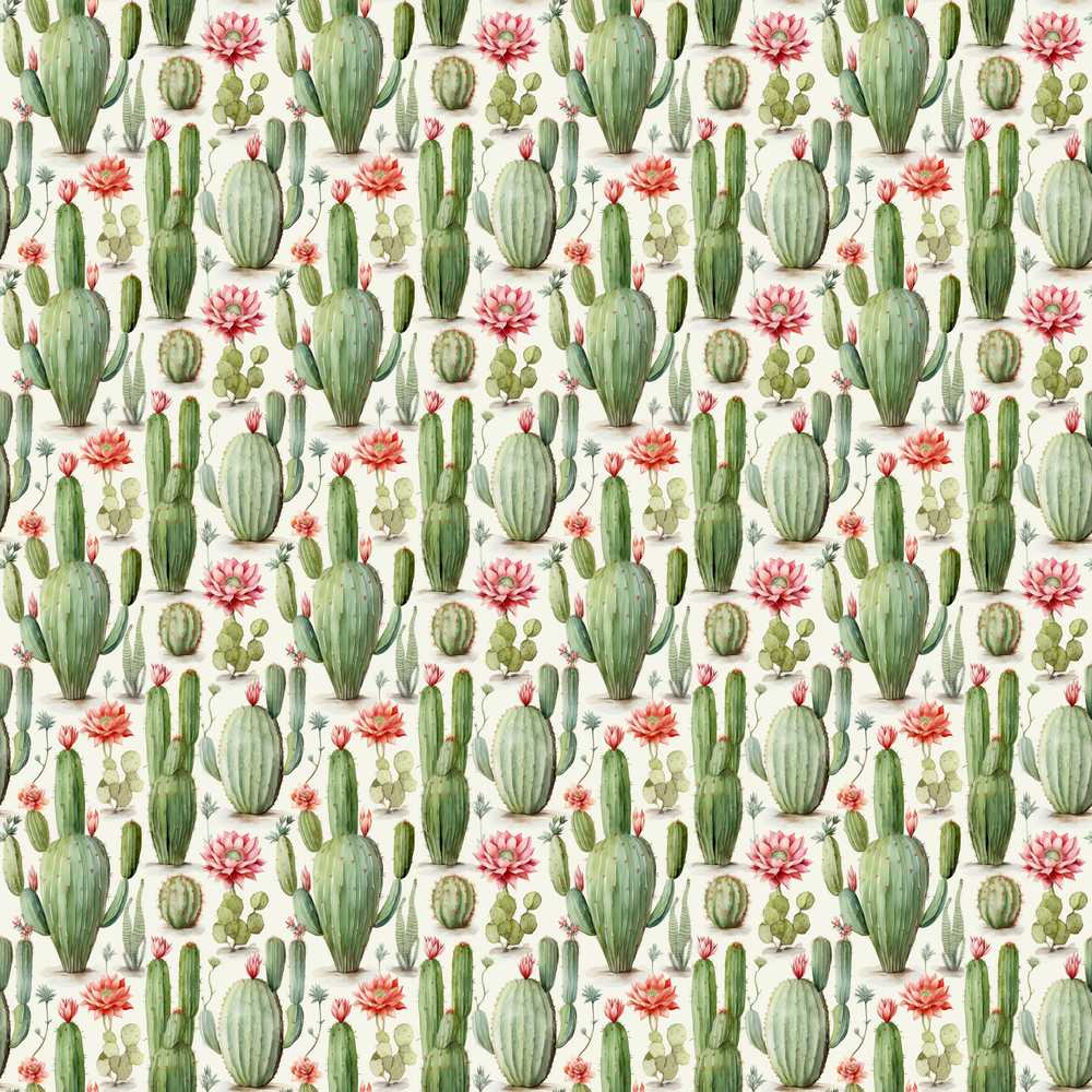 Elegant Desert Cactus Blooming Flowers Botanical Wildflower Pattern