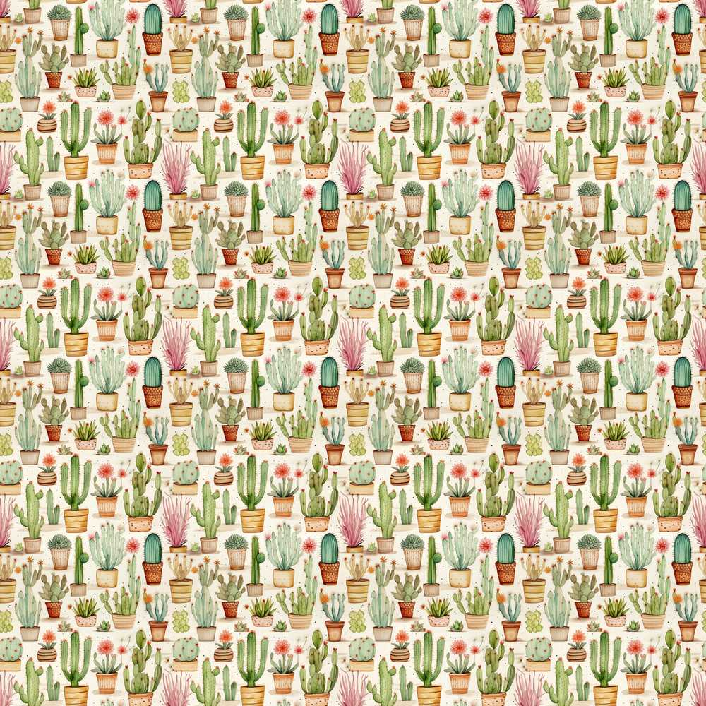 Hand Drawn Potted Succulents Cactus Garden Decorative Repeat