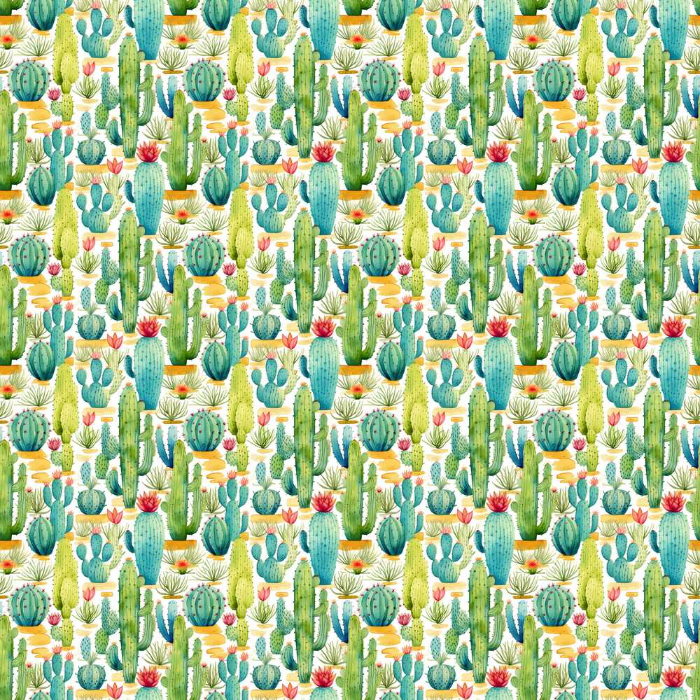 Colorful Desert Cactus Garden Watercolor Botanical Wildflower Pattern
