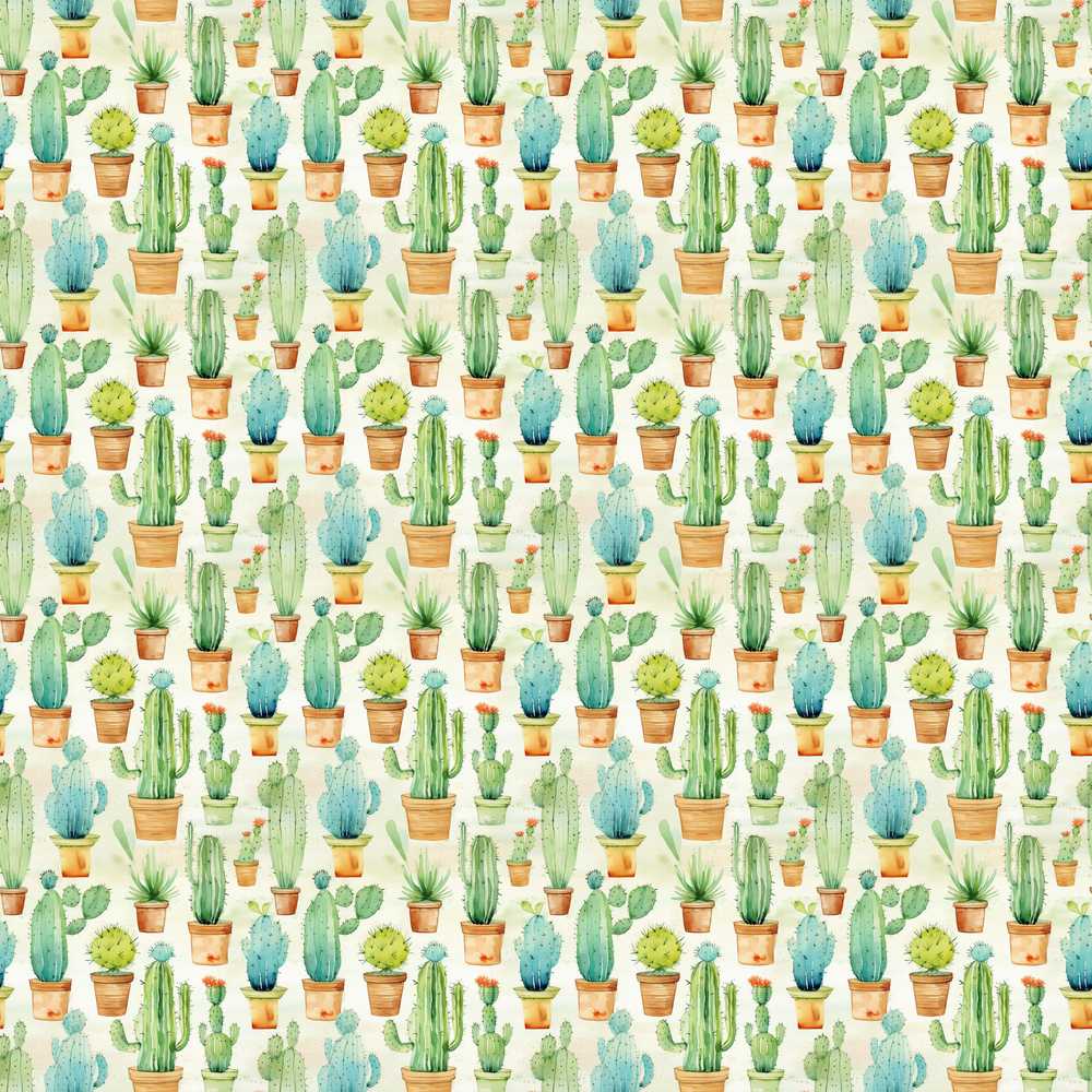 Soft Watercolor Potted Cactus Succulent Garden Decorative Repeat