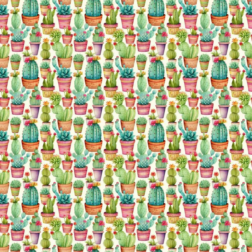 Delicate Watercolor Cactus Succulent Garden Pastel Decorative Repeat