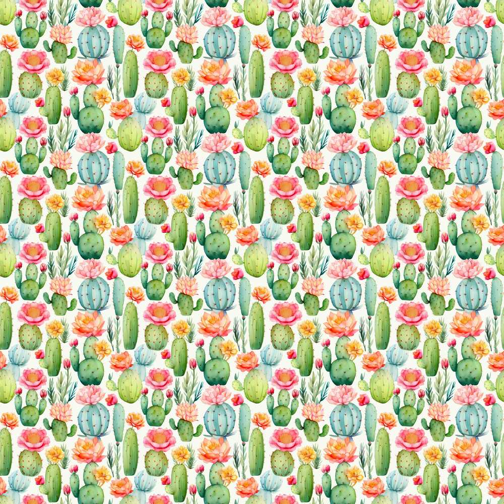Bright Colorful Potted Cactus Succulent Collection Decorative Repeat