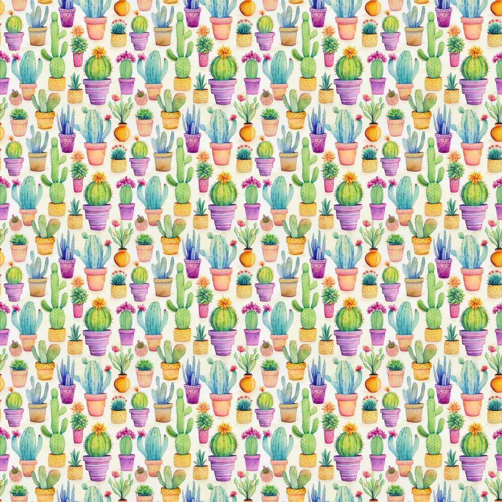 Colorful Pastel Cactus Succulent Garden Bright Decorative Repeat
