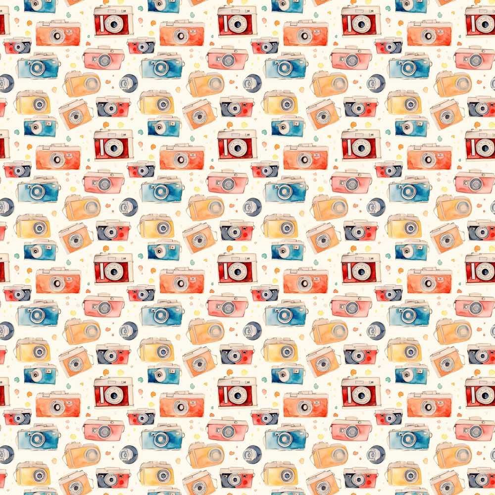 Vintage Watercolor Camera Illustration Decorative Repeat Pattern Design