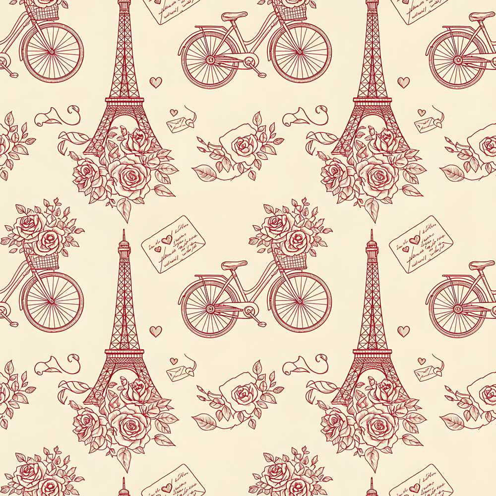 Paris Eiffel Tower Bicycle Floral Romantic Wildflower Pattern Botanical