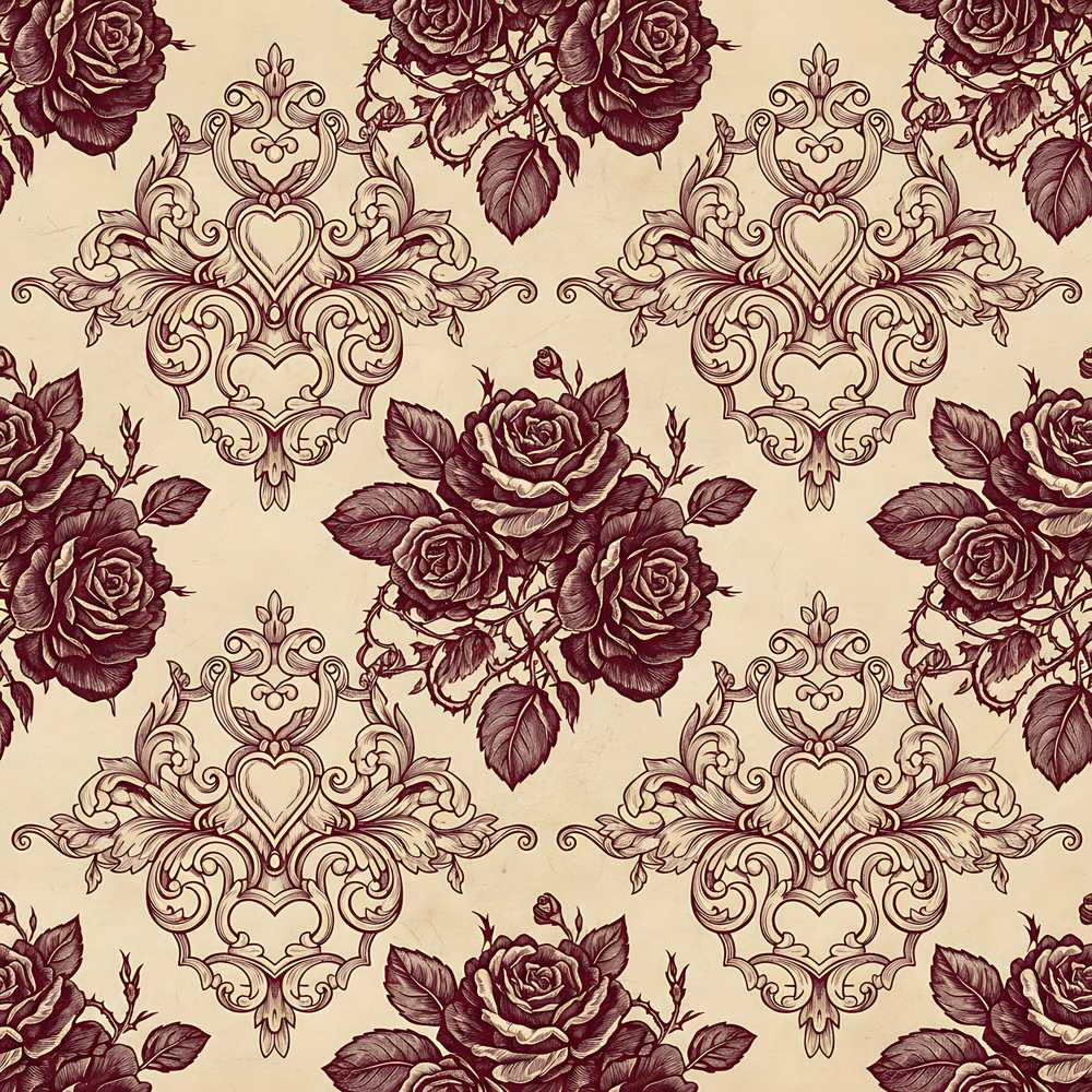 Classic Baroque Rose Damask Ornate Wildflower Pattern Botanical