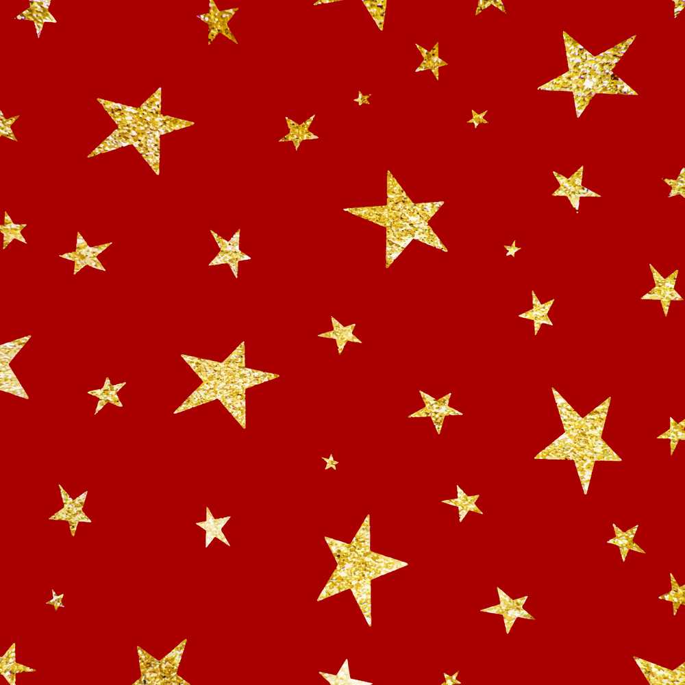 Gold Glitter Stars on Red Background Festive Decorative